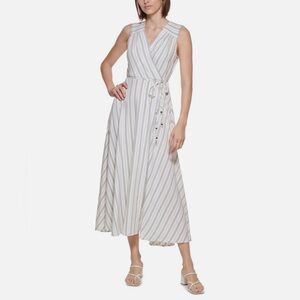 Calvin Klein Sleeveless Stripe Wrap Maxi Dress